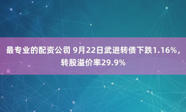最专业的配资公司 9月22日武进转债下跌1.16%，转股溢价率29.9%